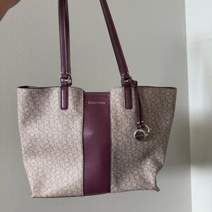 Calvin Klein Purple and Grey Shoulder Bag